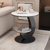 Tangke light luxury side table living room sofa side table balcony small round table high-end creative small table household small coffee table black frame snow mountain white 50*60