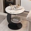 Tangke light luxury side table living room sofa side table balcony small round table high-end creative small table household small coffee table black frame snow mountain white 50*60