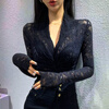 Baichao Sexy V-neck Lace Shirt Women's Long Sleeve 2020 Spring Shirt New Korean Style Slim Fit Western Style Bottoming Shirt Top Black S Recommended for a slim fit of 70-80 pounds