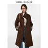 VEGA CHANG Black Brown Style Long Woolen Jacket Women's 2025 New Winter Contrast Color Retro Jacket Dark Night Black M