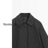 Massimo Dutti discount upgrade 2026 women's gray high-end short lapel woolen coat jacket 06456907 dark gray M (170/92A)