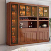 Wu solid wood wine cabinet and sideboard integrated living room wall-mounted multi-functional storage display cabinet with glass door kitchen storage cabinet three doors walnut color with side cabinet 1.65 meters