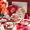 Guyou high-end dishes, tableware, ceramic wedding gifts for the bride, red bowls and dishes set, housewarming gift box