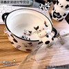 Qinran ceramic instant noodle bowl rice bowl large student dormitory cow household double-ear soup bowl instant noodle bowl and chopsticks set cow instant noodle bowl with lid 800ml