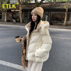 ETLK new winter style simple and fashionable color matching thickened down jacket women's short loose style white duck down jacket Maillard white new national standard 90 down S 90-120 catties (small people must take the card number smaller)
