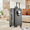 EAZZ 5-wheel load-bearing + lightweight, thickened and large-capacity luggage suitcase for men and women, trolley bag, student password box, suitcase, USB charging port + water cup holder + hook, black, 28-inch C-type, 5-wheel load-bearing, need to be checked and moved