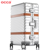 Occa suitcase business men's high-end diagonal striped aluminum-magnesium alloy trolley case metal cowhide travel retro boarding case retro silver 24 inches