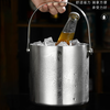 Yunxu 304 stainless steel ice bucket champagne bucket bar ktv ice bucket home ice storage bucket double-layer ice bucket thickened with lid silver 2.0L