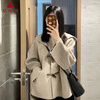 Xia Yuyao short coat jacket for women 2026 spring and autumn new horn button Hepburn style small man hooded top women's Korean oatmeal color XL recommended 110-120 pounds