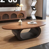 Longyueli solid wood oval tea table living room light luxury high-end 2025 new French retro size small tea table table black frame 130cm walnut color