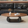 Longyueli solid wood oval tea table living room light luxury high-end 2025 new French retro size small tea table table black frame 130cm walnut color