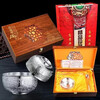 Old Shanghai Fengxiang silver bowl and chopsticks three-piece set baby silver tableware silver rice bowl chopsticks spoon recognition Five Blessings three-piece set high-end wooden box small size 1