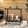 Quanxiang side table coffee table sofa side table living room trolley storage rack removable household simple small table BG-79 walnut color removable basket upgraded iron wheels