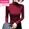 Modal half turtleneck bottoming shirt for women 2025 spring and autumn new slim fit inner solid color mask long-sleeved T-shirt women's thin top D56-black single piece L suitable for 109-120 pounds
