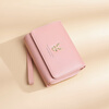 Viney cowhide short wallet female mini zipper coin purse folding wallet multi-card slot large capacity student wallet card bag pink