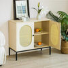 Dolonm modern PVC wood grain storage cabinet oval rattan door multi-functional wine cabinet storage