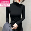 Modal half turtleneck bottoming shirt for women 2025 spring and autumn new slim fit inner solid color mask long-sleeved T-shirt women's thin top D56-black single piece L suitable for 109-120 pounds