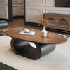 Longyueli solid wood oval tea table living room light luxury high-end 2025 new French retro size small tea table table black frame 130cm walnut color