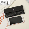 Kangaroo Camellia genuine leather long hand wallet for women 2026 new soft cowhide large capacity wallet for mobile phone clutch bag high-end gift box black