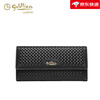 Goldlion 25 New Genuine Leather Woven Light Luxury Design Women's Long Wallet Large Capacity Card Holder Coin Purse Trendy Black
