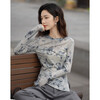Demana batik technology, spring atmosphere, light and retro fashionable dividing line decoration, covering the flesh, easy to match women's T-shirt