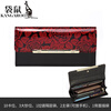Kangaroo fashion temperament bright leather long wallet for women versatile internet celebrity new style leather inside and outside with multiple slots for banknotes holder for mobile phone Red Rose - genuine leather inside and outside High-end gift box packaging