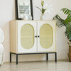 Dolonm modern PVC wood grain storage cabinet oval rattan door multi-functional wine cabinet storage