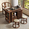 Geya wood language black walnut solid wood tea table integrated rotatable small tea table new Chinese style creative kung fu coffee table movable tea cabinet tea table