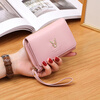 Viney cowhide short wallet female mini zipper coin purse folding wallet multi-card slot large capacity student wallet card bag pink