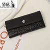 Kangaroo Camellia genuine leather long hand wallet for women 2026 new soft cowhide large capacity wallet for mobile phone clutch bag high-end gift box black