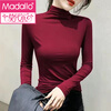 Modal half turtleneck bottoming shirt for women 2025 spring and autumn new slim fit inner solid color mask long-sleeved T-shirt women's thin top D56-black single piece L suitable for 109-120 pounds