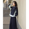 Demana 350G air layer suit spring and autumn fashionable color matching sweatshirt elastic waist slit skirt women's two-piece set