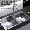 Jiumu kitchen sink 304 stainless steel sink large single-slot hand-thickened dishwashing sink household sink nano undercounter thickened single-slot (65*45) basic set