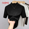 GUJIN inner wear women's mid-sleeve solid color dark pattern sweater half turtleneck short-sleeved women's 2026 new bottoming shirt top