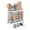 Xinwujia kitchen chopstick cage 304 stainless steel storage rack household wall-mounted punch-free storage basket spoon drain box basket two compartments - simple style 304 stainless steel
