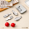WORTHBUY foldable portable tableware 304 stainless steel spoon and fork set for one person traveling three-piece set with storage box Hehe Bear storage box + spoon and fork