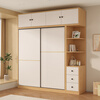 Jingran ENF grade solid wood wardrobe bedroom sliding door storage cabinet modern simple storage cabinet combination all solid wood wardrobe two doors main cabinet 120 + side cabinet + top cabinet