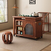 Small wooden nest tea table black walnut tea table rotating tea table solid wood foldable trolley removable tea cabinet rotating tea table with kettle assembly