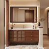 Sibai 2025 new style antique rattan bathroom cabinet combination ceramic integrated basin bathroom washbasin washbasin oak solid color smart mirror cabinet 1.0 meters