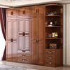 Mu Tisen new Chinese style walnut solid wood wardrobe three doors four doors five doors six doors double door large wardrobe storage bedroom furniture six door wardrobe