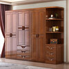 Mu Tisen new Chinese style walnut solid wood wardrobe three doors four doors five doors six doors double door large wardrobe storage bedroom furniture six door wardrobe