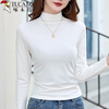 Woodpecker pure cotton long-sleeved T-shirt bottoming shirt for women spring and autumn solid color versatile half turtleneck slim inner top for women white L