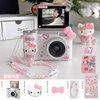 Flip screen CCD student entry-level digital camera Hello kitty digital camera for girlfriend for Valentine's Day and New Year Flip cover white 128g+Kitty sticker gift bag