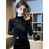 Yalu European fashion fashionable high-neck long-sleeved T-shirt for women 2025 autumn and winter new embroidered slim fit inner layering shirt black XL
