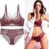 Victoria Palace Sexy Underwear Ultra-thin Transparent Half Cup Lace Underwear Big Breast Revealing Small Anti-sagging Push-up Bra Set Lotus Root 80B/36 with L Size Underwear