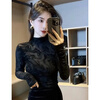 Yalu European fashion fashionable high-neck long-sleeved T-shirt for women 2025 autumn and winter new embroidered slim fit inner layering shirt black XL