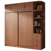 Huixun Free Installation Wardrobe Bedroom Wooden Furniture Sliding Door Walnut Color Home Storage Wardrobe Cabinet 140*200*50 Main Cabinet