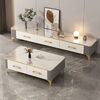 Tuorun high-leg slate coffee table TV cabinet combination set coffee table living room small apartment coffee table light luxury high-end 2025 snow mountain white slate + golden bracket 1.6 meters three-drawer TV cabinet