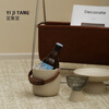 Yijitang summer ice bucket ice cube ceramic high-end ice wine iced whiskey cold brew tea home party bar container Song ice bucket_tweezers_khaki gray