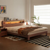 Nanxiao solid wood bed made in Tokyo, FAS grade oak soft light night lamp, night reading bed, master bedroom double bed, walnut color 1.8 2 meters